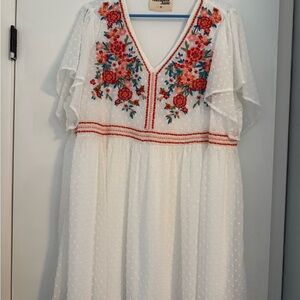 Savanna Jane White Dress with Red Floral Embroidery